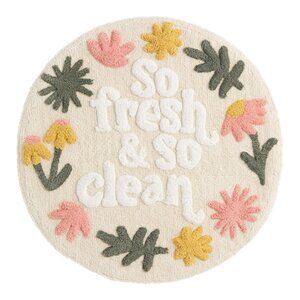 World Market Floral Fresh & Clean Bath Mat 30" Diam Cotton NWT
